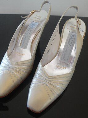 BALLY of Switzerland NATALIE Ponte Shank Leather Slingback Heels 6.5AA, shimmer